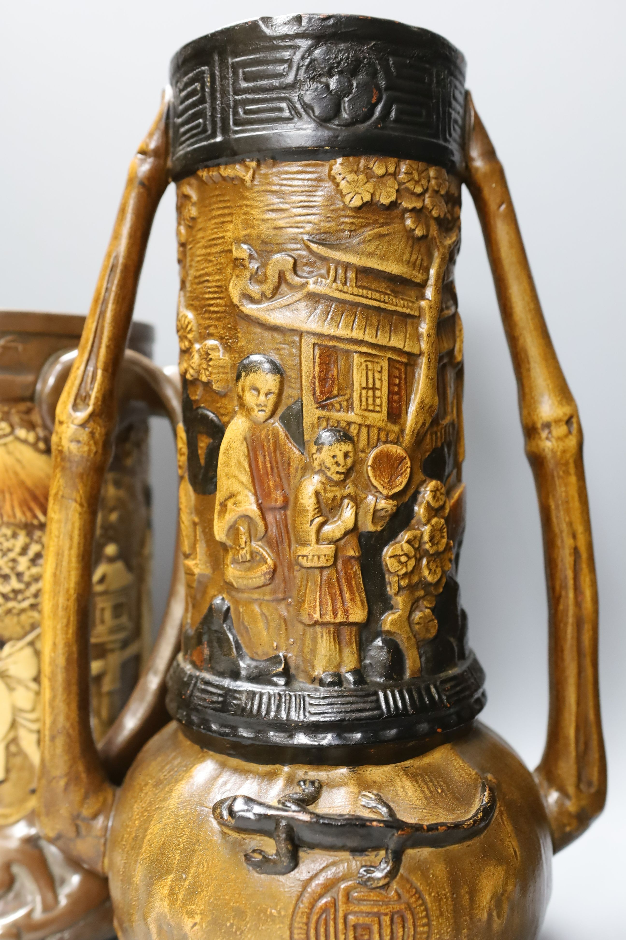 Five Bretby chinoiserie vases 36cm